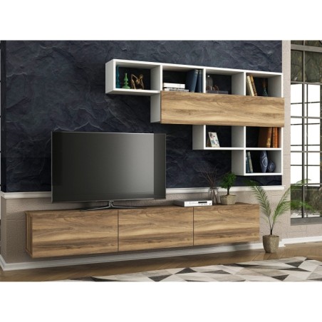 Mueble TV con estante Damla nogal blanco