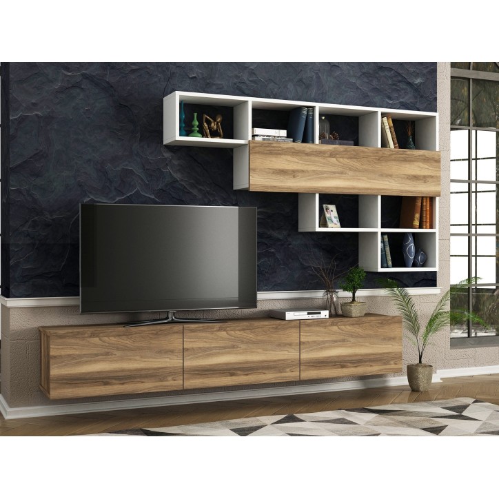 Mueble TV con estante Damla nogal blanco