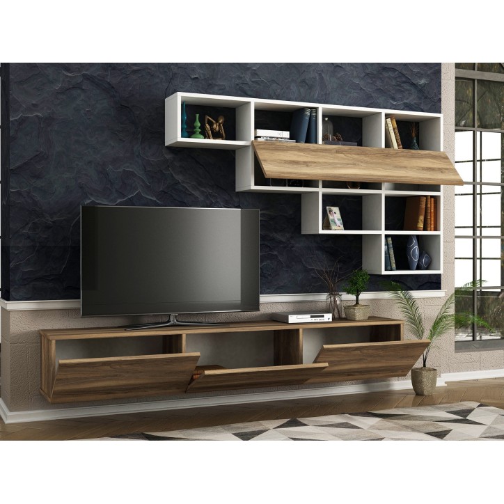 Mueble TV con estante Damla nogal blanco