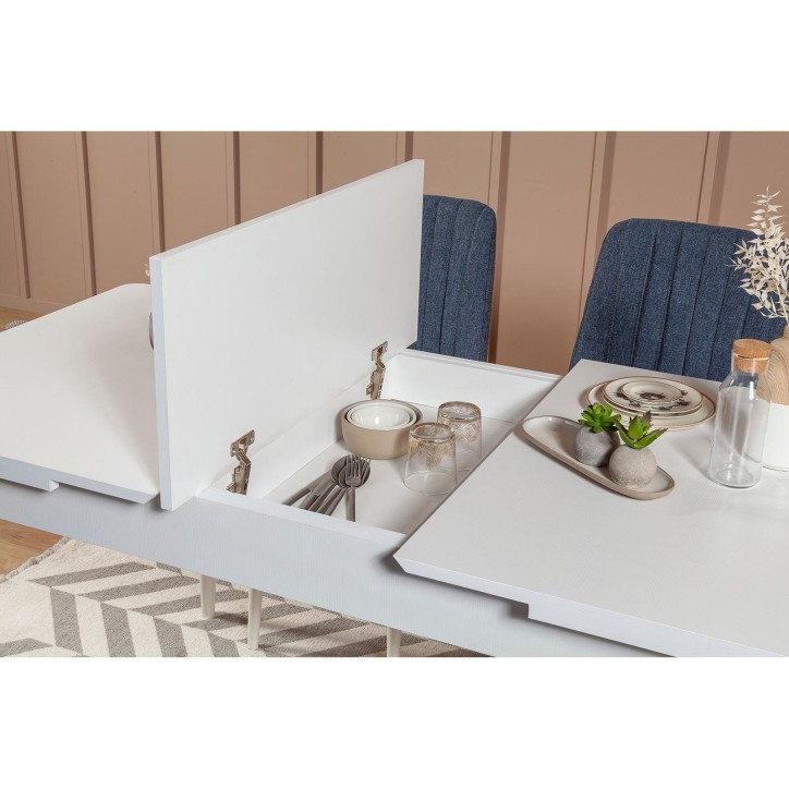 Set mesa comedor extensible y sillas (5 piezas) Vina azul oscuro blanco