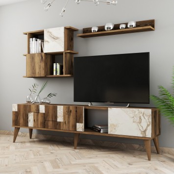 Mueble TV con estante Madrid nogal blanco - 845HCT3090