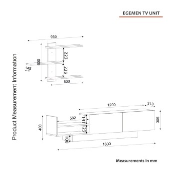 Mueble TV con estante Egemen blanco - 745DCD3033