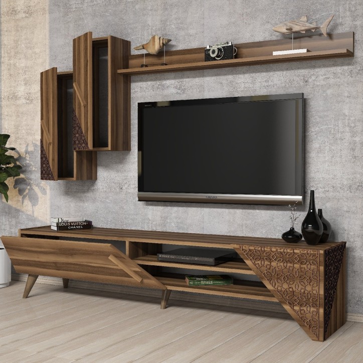 Mueble TV con estante Beril nogal