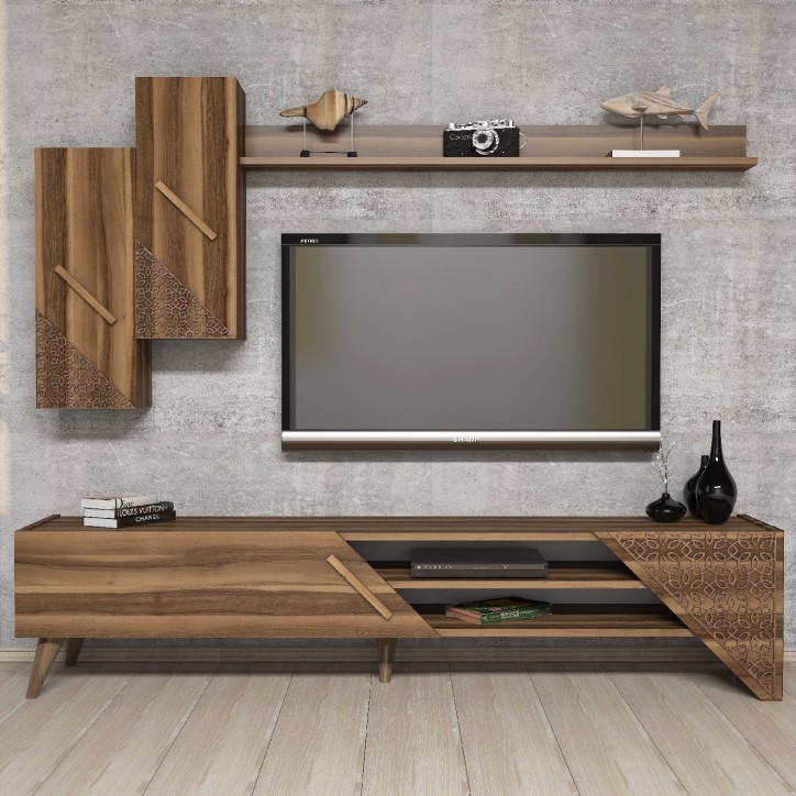 Mueble TV con estante Beril nogal