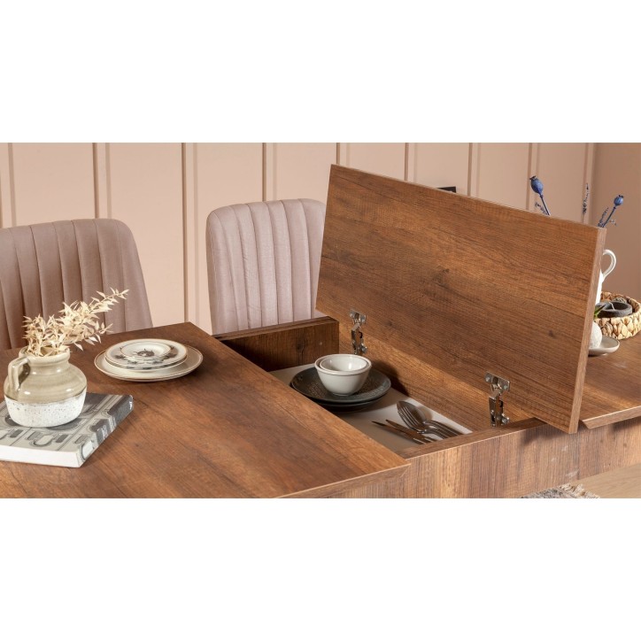 Set mesa comedor extensible y sillas (5 piezas) Vina piedra nogal