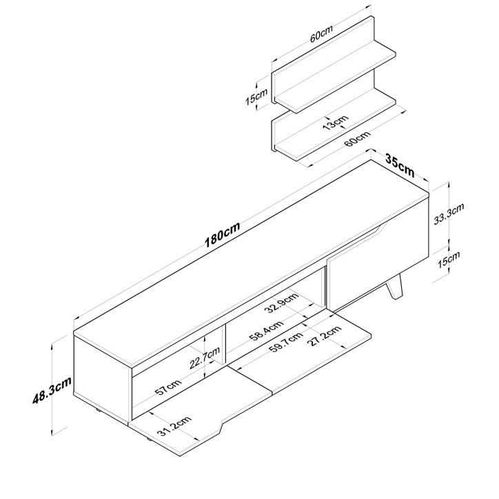 Mueble TV con estante M48 1053 nogal blanco