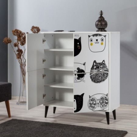 Mueble auxiliar Multilüx Cats amarillo negro blanco