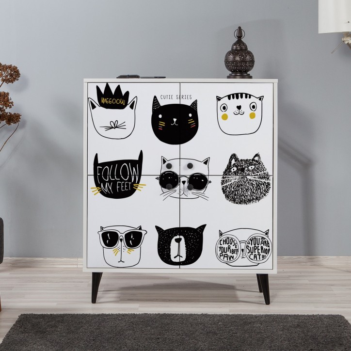 Mueble auxiliar Multilüx Cats amarillo negro blanco