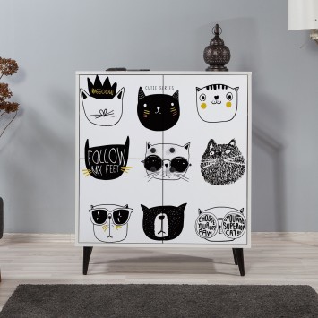 Mueble auxiliar Multilüx Cats amarillo negro blanco - 869VEL3986