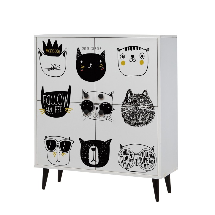 Mueble auxiliar Multilüx Cats amarillo negro blanco