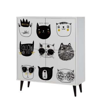 Mueble auxiliar Multilüx Cats amarillo negro blanco - 869VEL3986