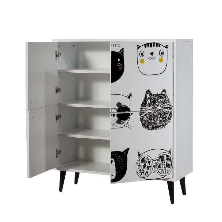 Mueble auxiliar Multilüx Cats amarillo negro blanco