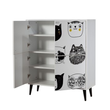 Mueble auxiliar Multilüx Cats amarillo negro blanco - 869VEL3986