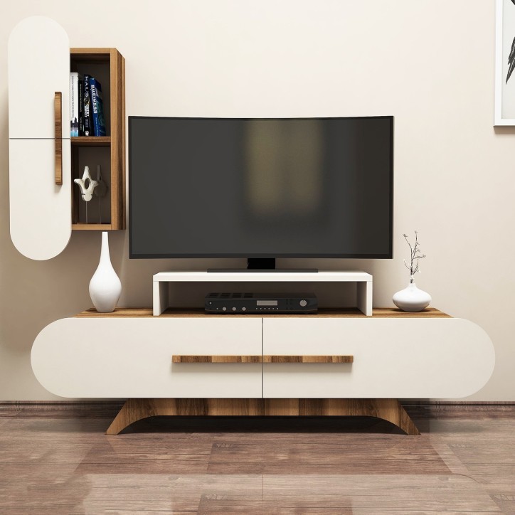 Mueble TV con estante Rose S crema nogal