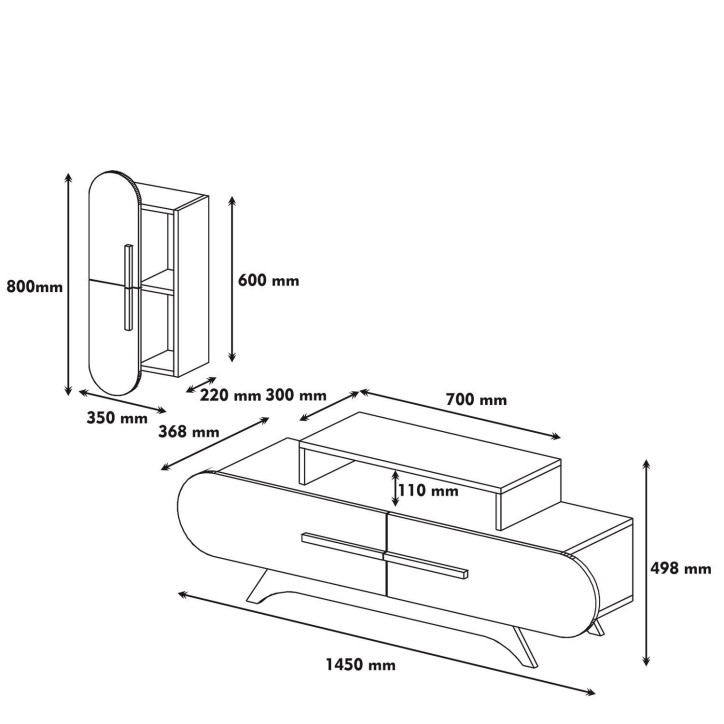 Mueble TV con estante Rose S crema nogal