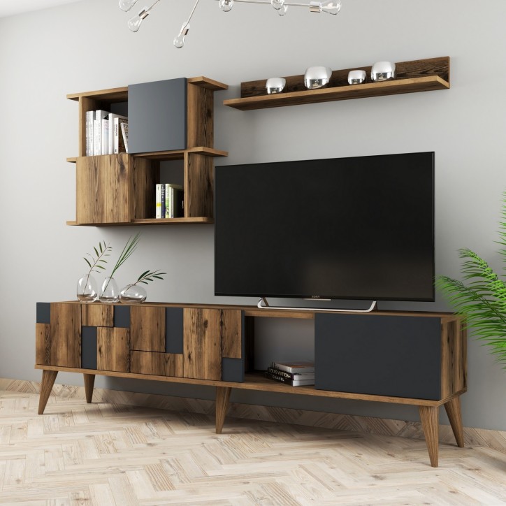 Mueble TV con estante Madrid antracita nogal