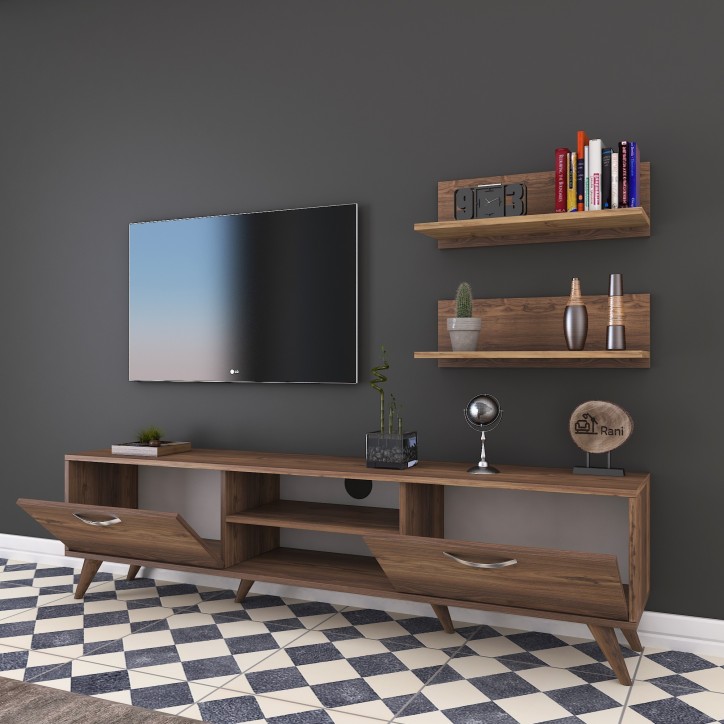 Mueble TV con estante M48 1050 nogal