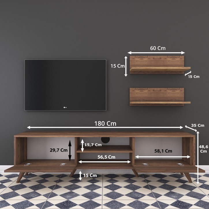 Mueble TV con estante M48 1050 nogal