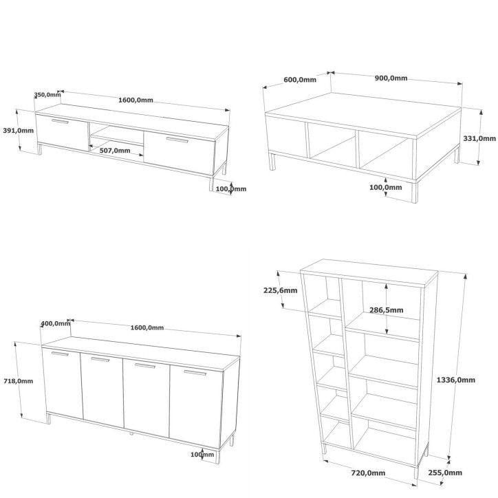 Conjunto de muebles de salón RL6-AA pino atlántico antracita