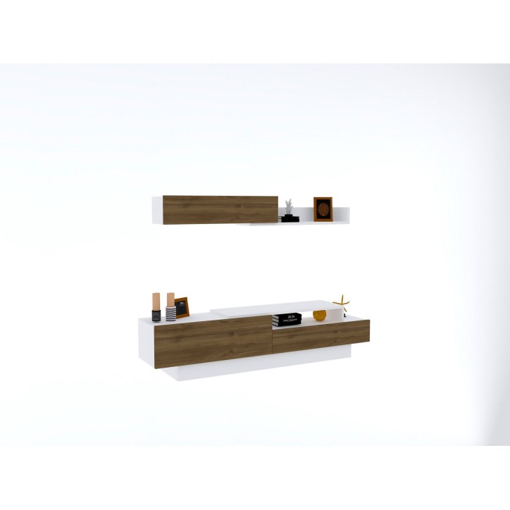 Mueble TV con estante Elda nogal blanco