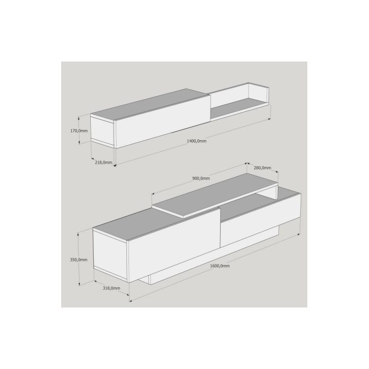 Mueble TV con estante Elda nogal blanco