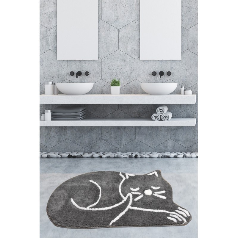 Alfombra de baño Sleeping Cat  gris