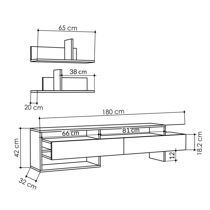 Mueble TV con estante Gara antracita