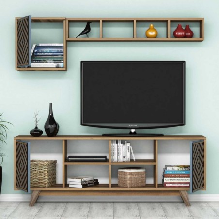 Mueble TV con estante İnci azul nogal