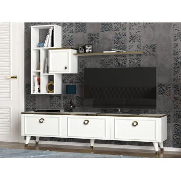 Mueble TV con estante Kornelya dorado blanco - 804TRH3039