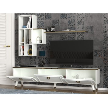 Mueble TV con estante Kornelya dorado blanco - 804TRH3039