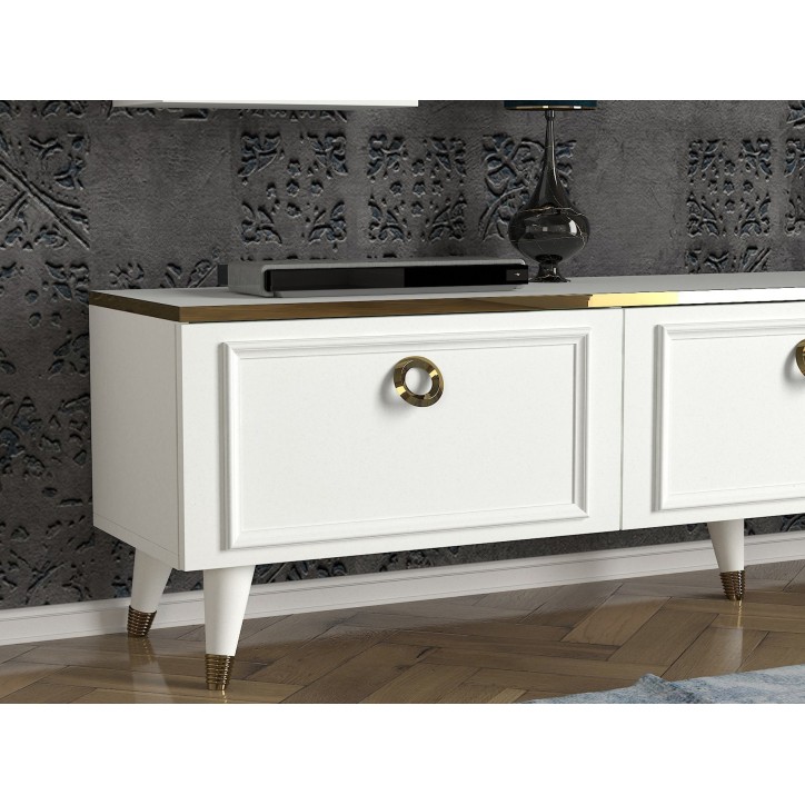 Mueble TV con estante Kornelya dorado blanco