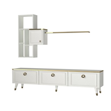 Mueble TV con estante Kornelya dorado blanco - 804TRH3039