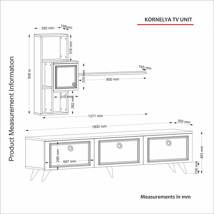 Mueble TV con estante Kornelya dorado blanco