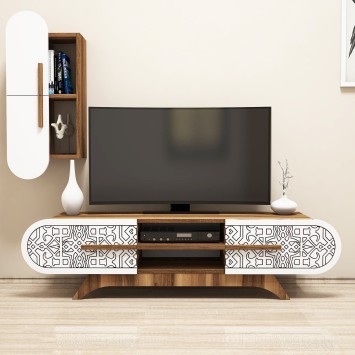 Mueble TV con estante Defne blanco nogal - 845HCT3022