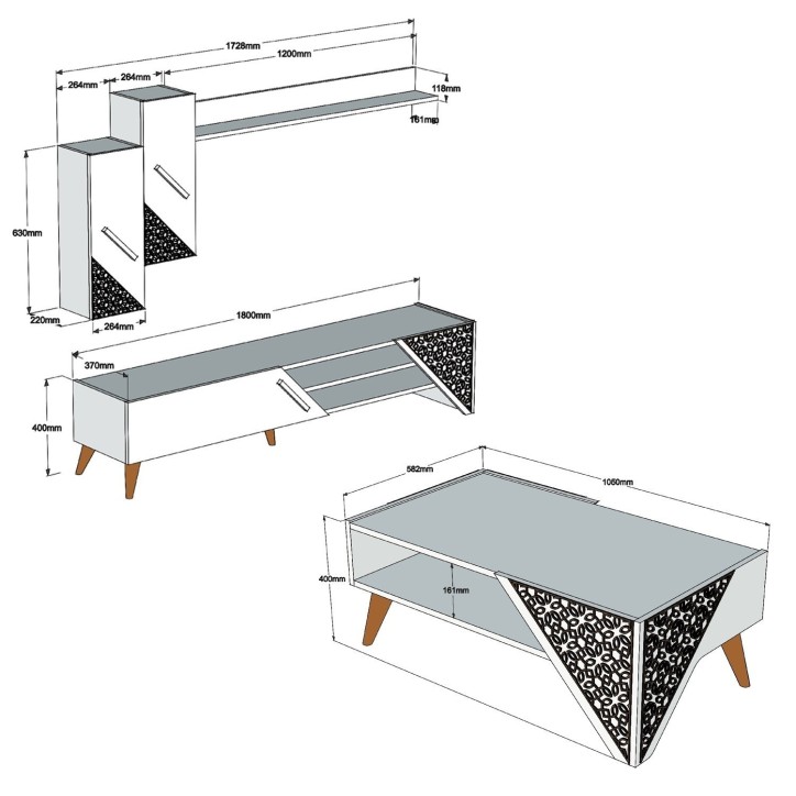 Conjunto de muebles de salón Beril roble