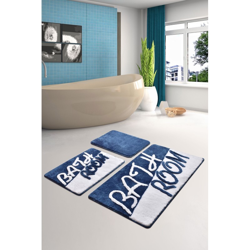 Alfombra de baño Set (3 piezas) Bathroom  azul blanco