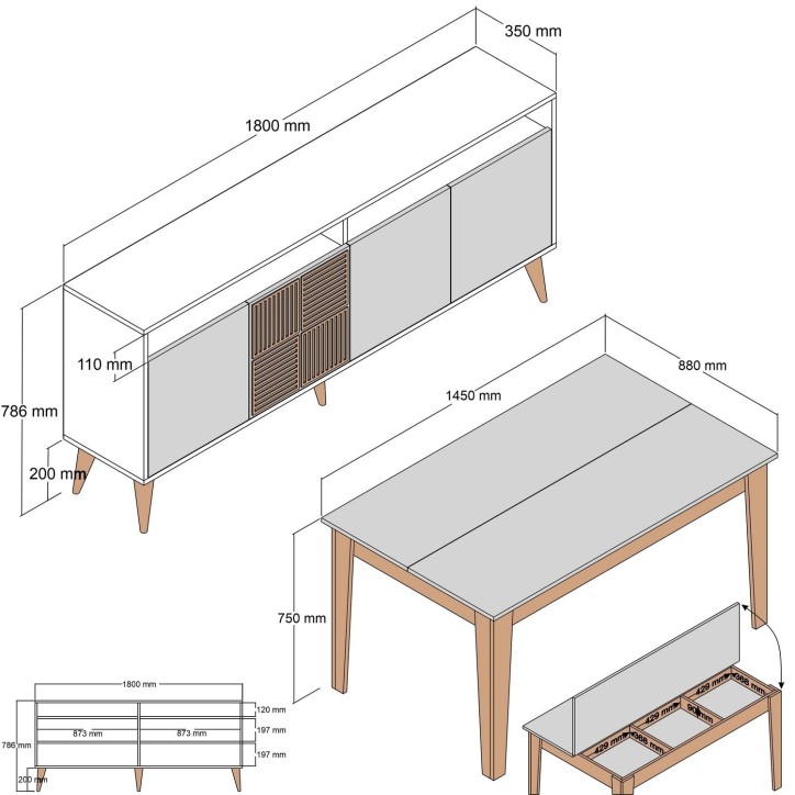 Conjunto de muebles de salón Milan 523 blanco nogal