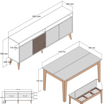 Conjunto de muebles de salón Milan 523 blanco nogal - 845HCT5281