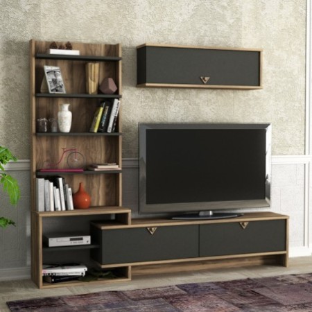 Mueble TV con estante Pırıl antracita nogal