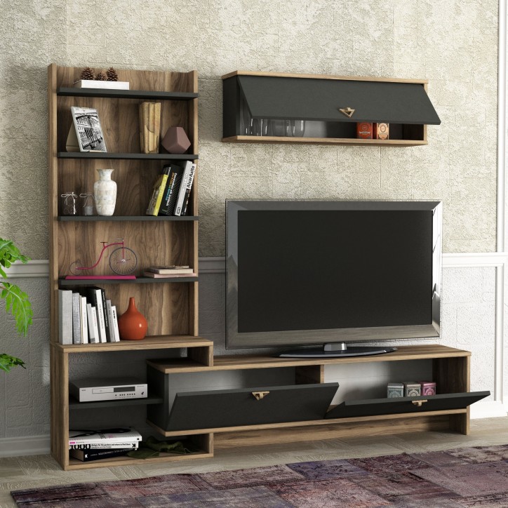 Mueble TV con estante Pırıl antracita nogal