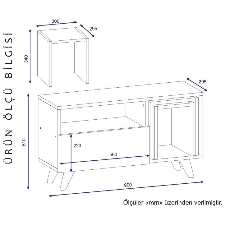 Mueble TV con estante Novella K2 nogal blanco