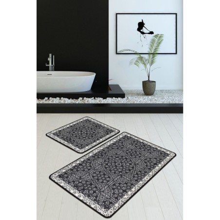 Alfombra de baño Set (2 piezas) Paisley DJT antracita negro blanco