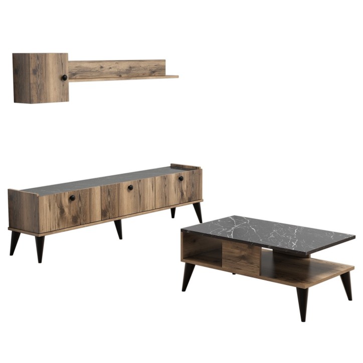 Conjunto de muebles de salón Lidya 1 mármol nogal