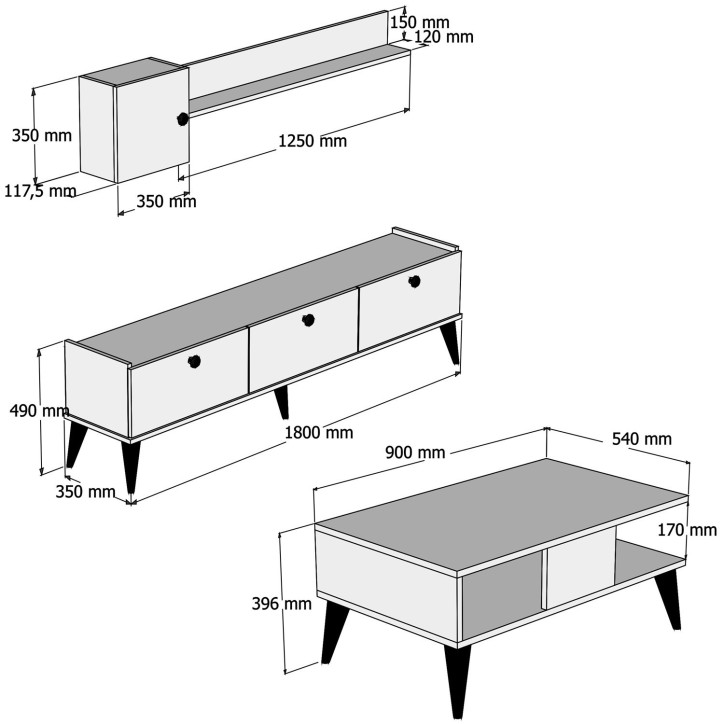 Conjunto de muebles de salón Lidya 1 mármol nogal