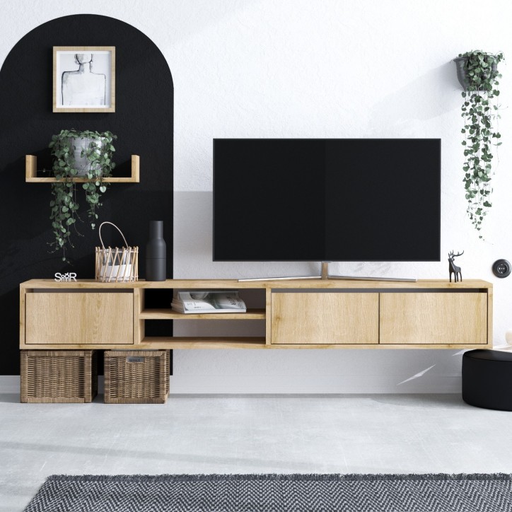 Mueble TV con estante Heka roble zafiro