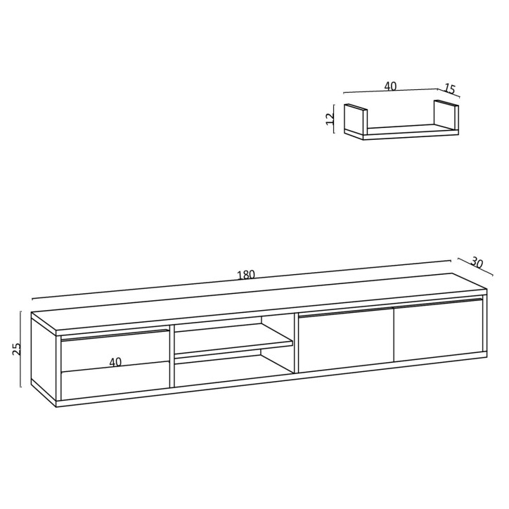 Mueble TV con estante Heka roble zafiro