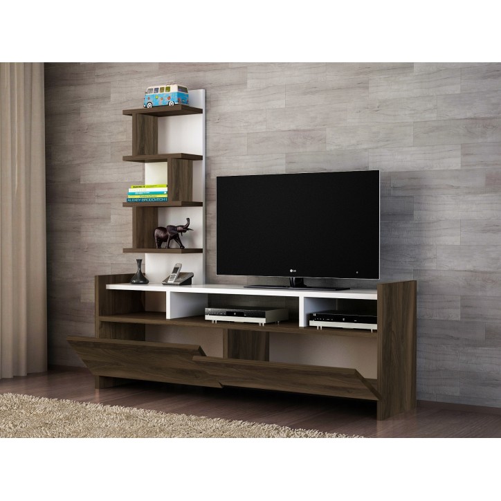 Mueble TV con estante Aldora nogal blanco