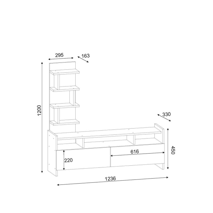 Mueble TV con estante Aldora nogal blanco