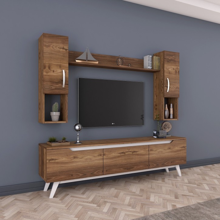 Mueble TV con estante M27-833 nogal blanco