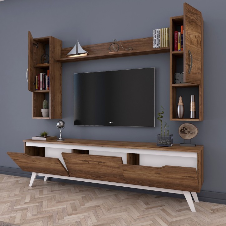 Mueble TV con estante M27-833 nogal blanco